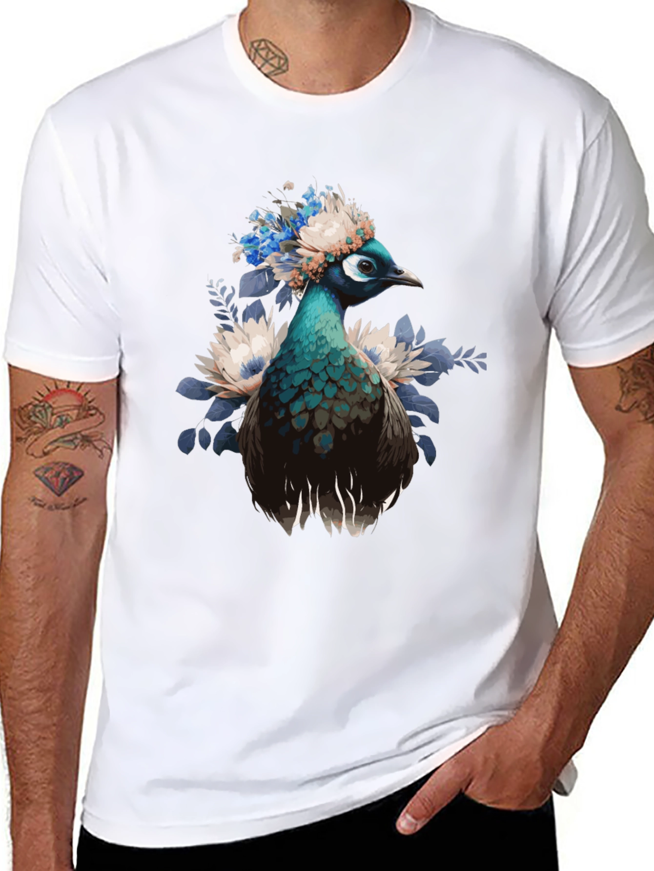 Peacock Floral Crown Graphic Tee