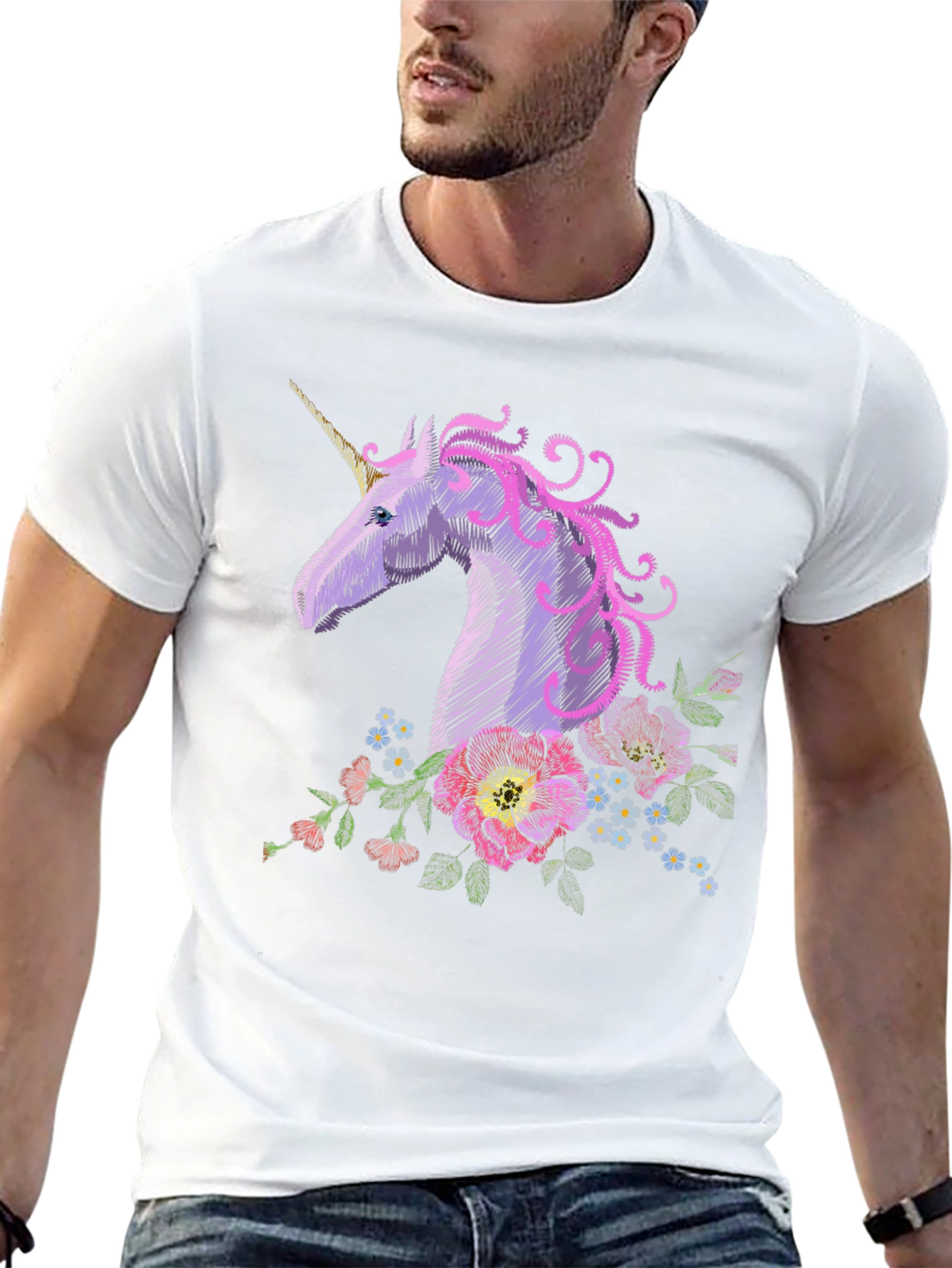 Unicorn Floral Embroidered T-Shirt