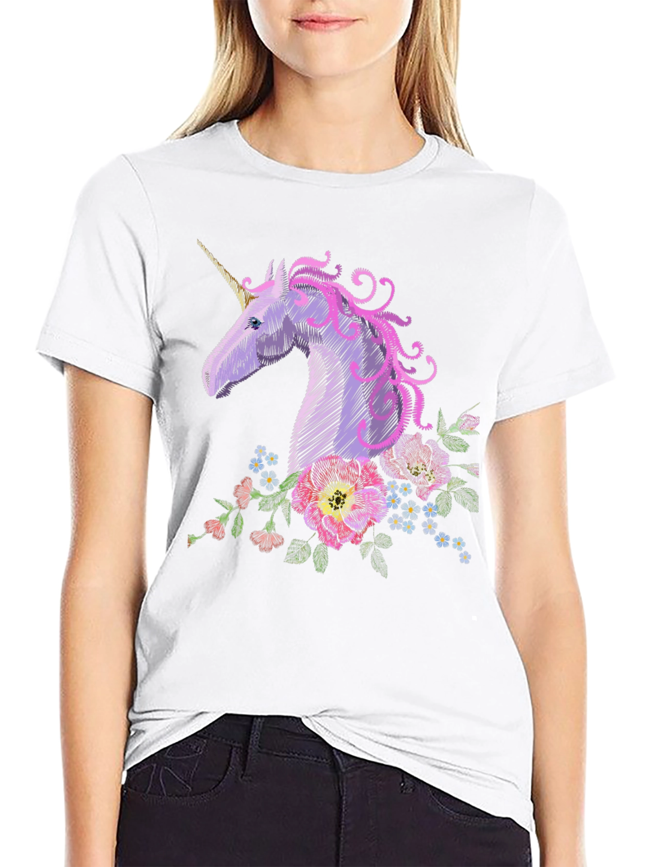 Unicorn Floral Embroidered T-Shirt