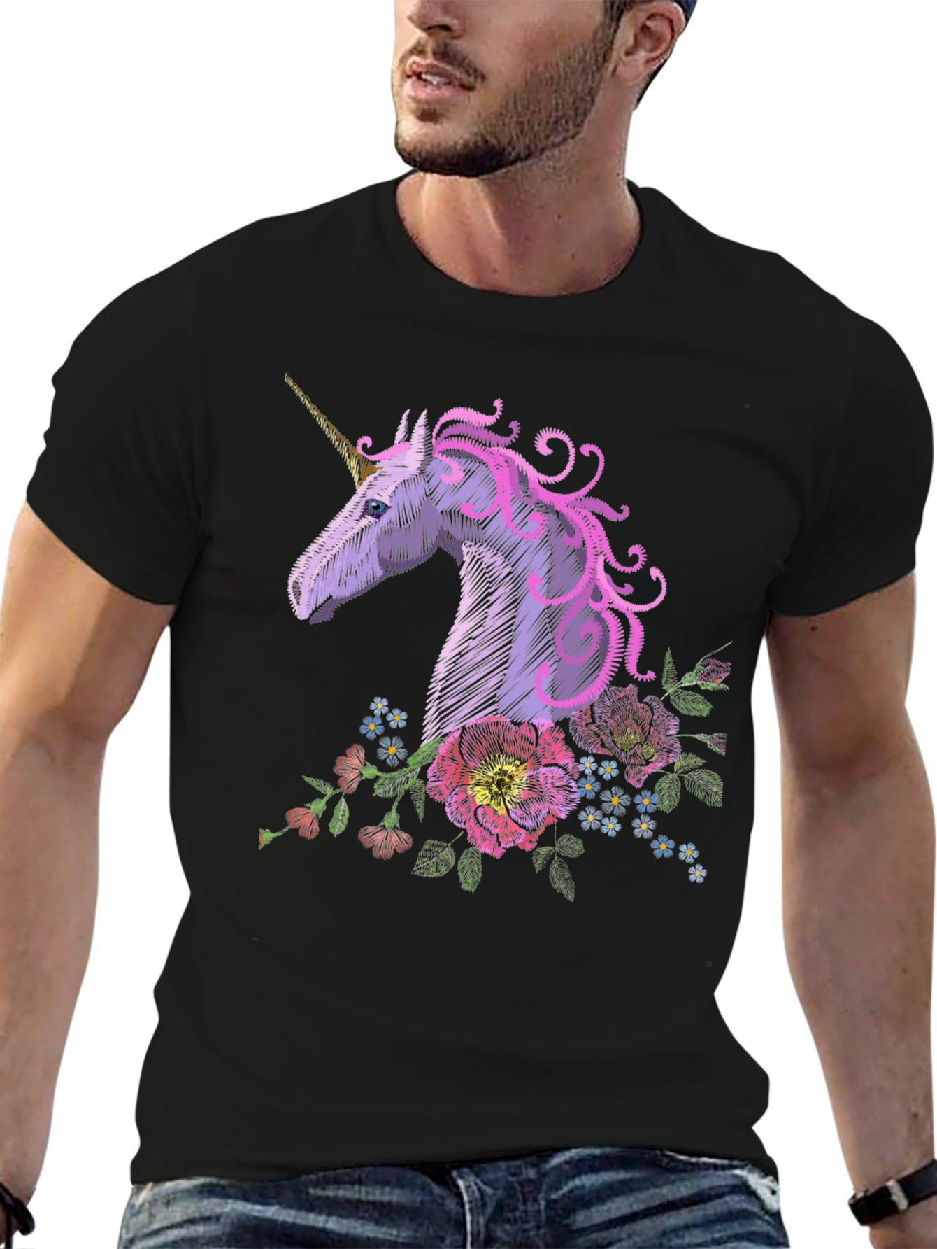 Unicorn Floral Embroidered T-Shirt