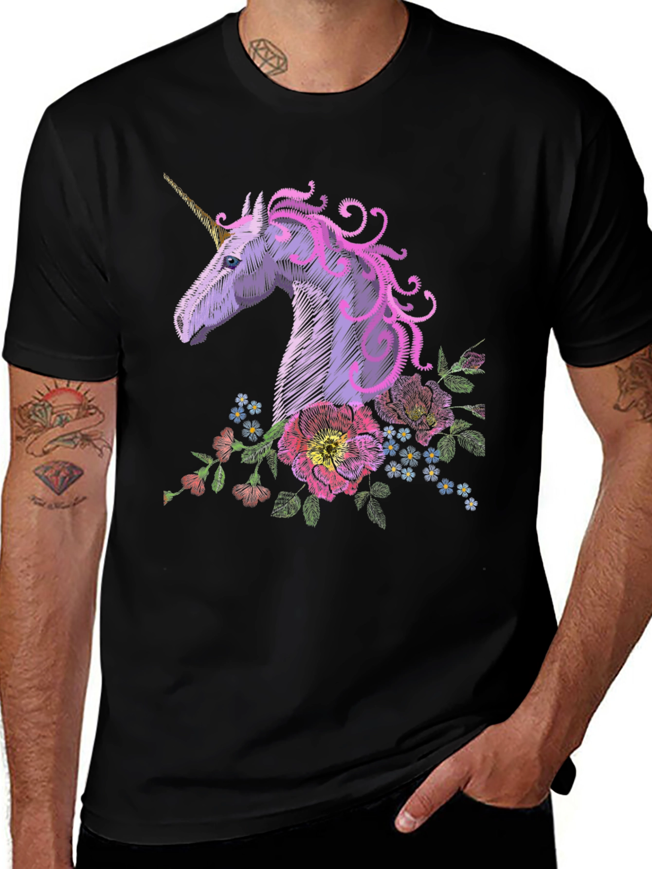 Unicorn Floral Embroidered T-Shirt