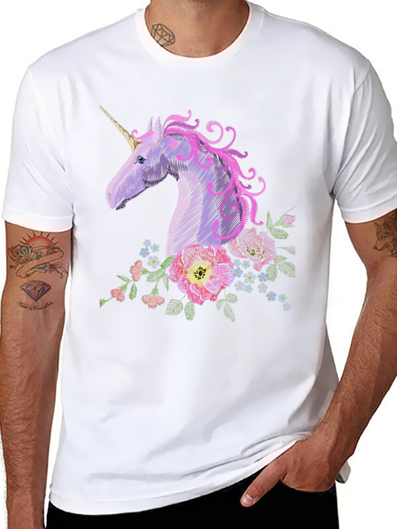 Unicorn Floral Embroidered T-Shirt