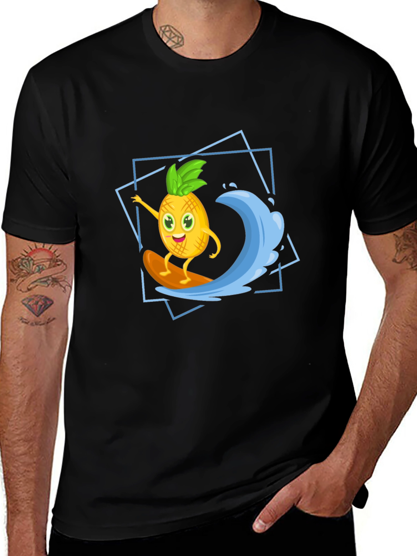 Funny Pineapple Surfing Graphic T-Shirt