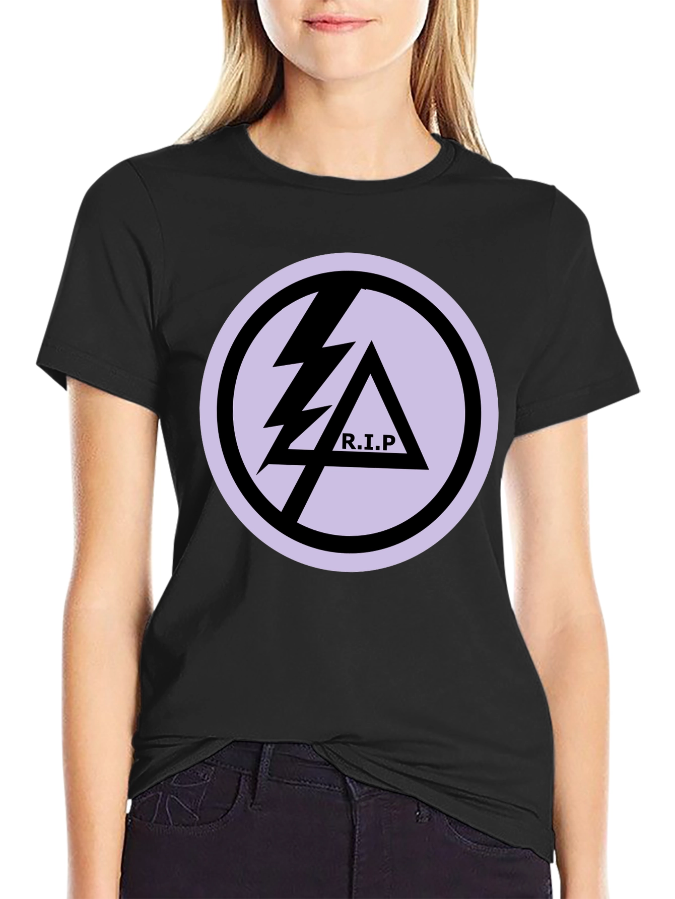 Black T-Shirt with R.I.P Lightning Bolt Graphic Print