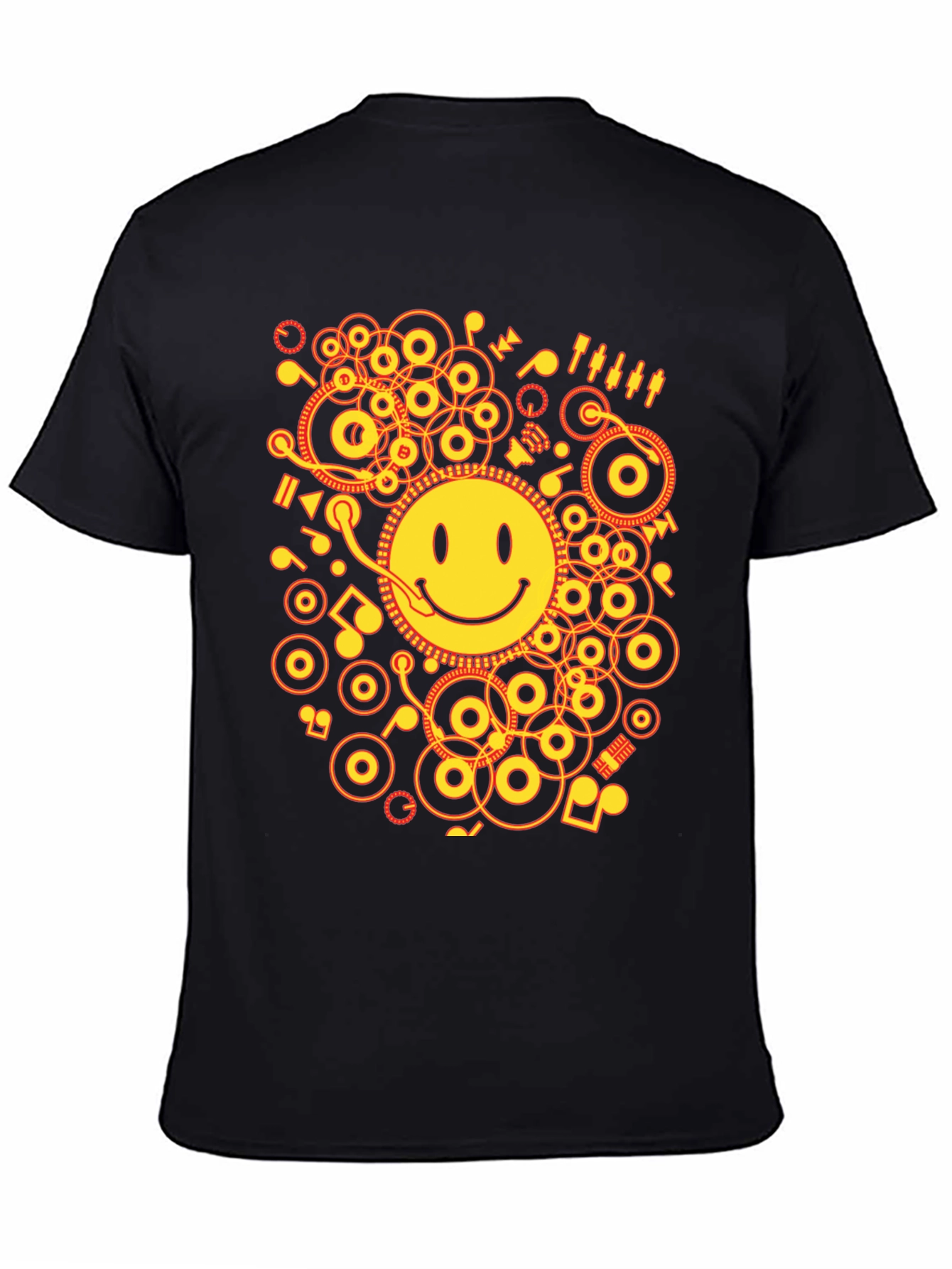 Smiley Face DJ Graphic Tee - Black Cotton Blend