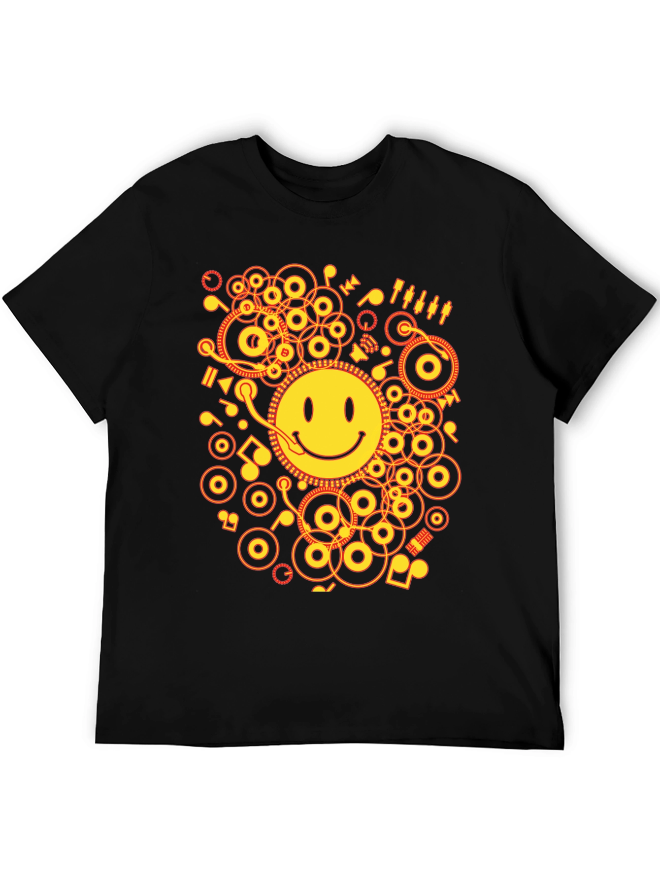 Smiley Face DJ Graphic Tee - Black Cotton Blend