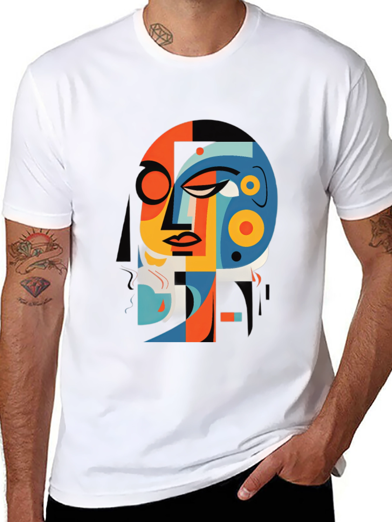 Abstract Face Graphic Tee - Modern Art Shirt