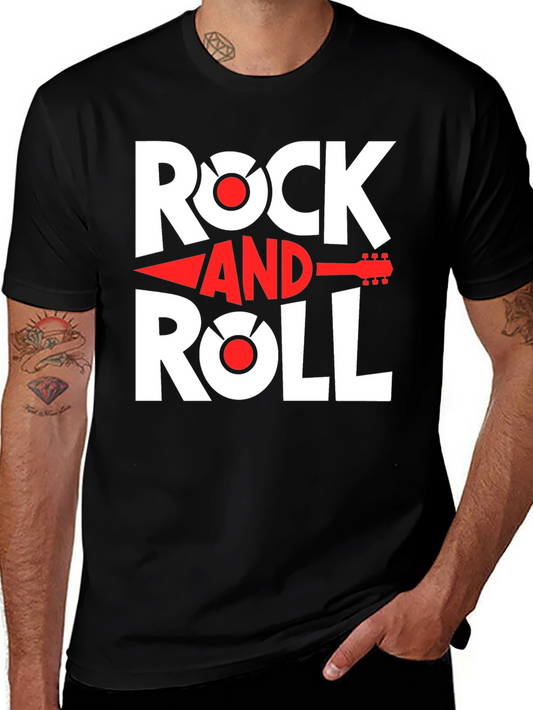 Rock and Roll Graphic Tee - Black Cotton T-Shirt