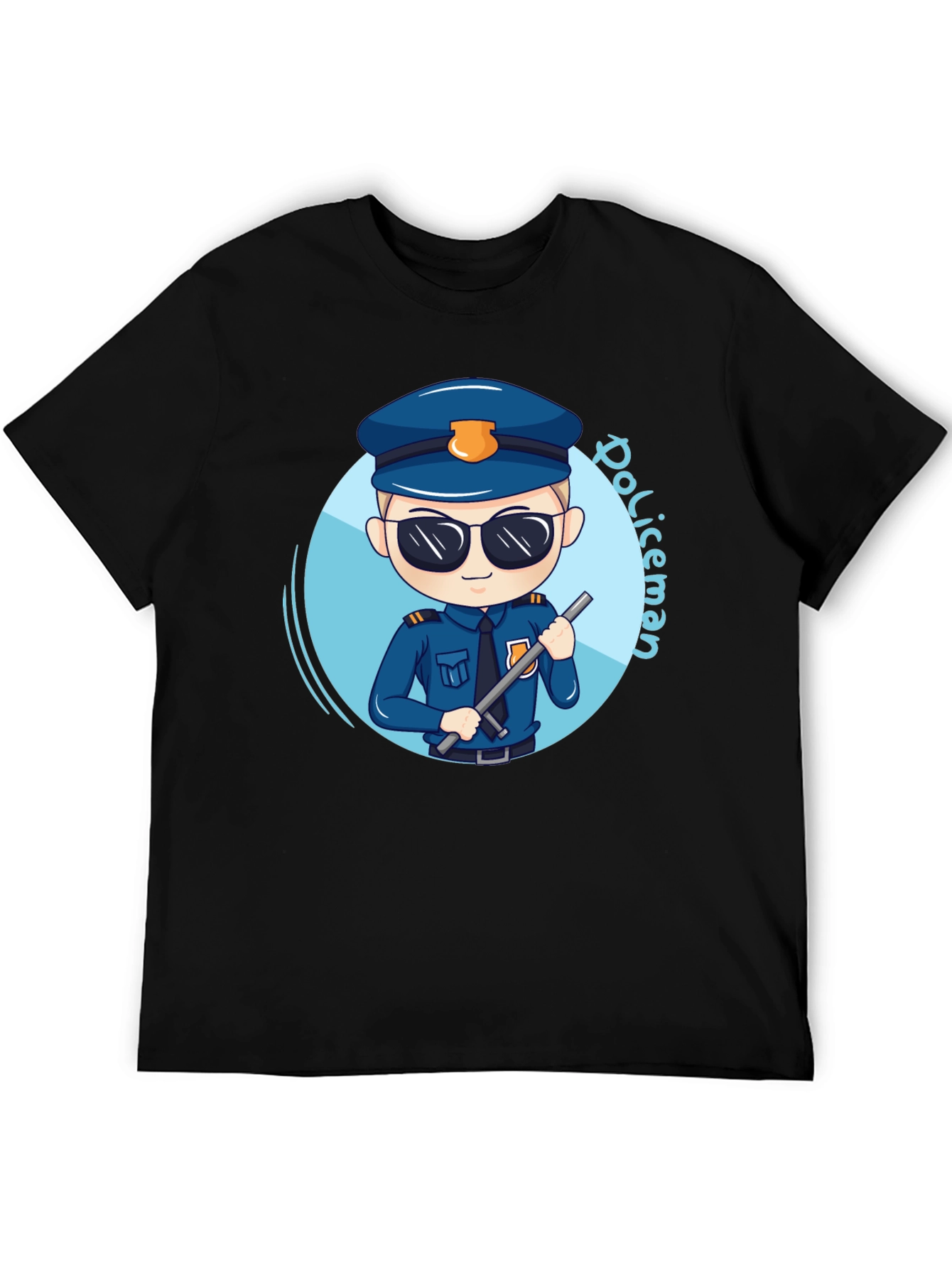 Cartoon Policeman Graphic Tee - Black Unisex T-Shirt
