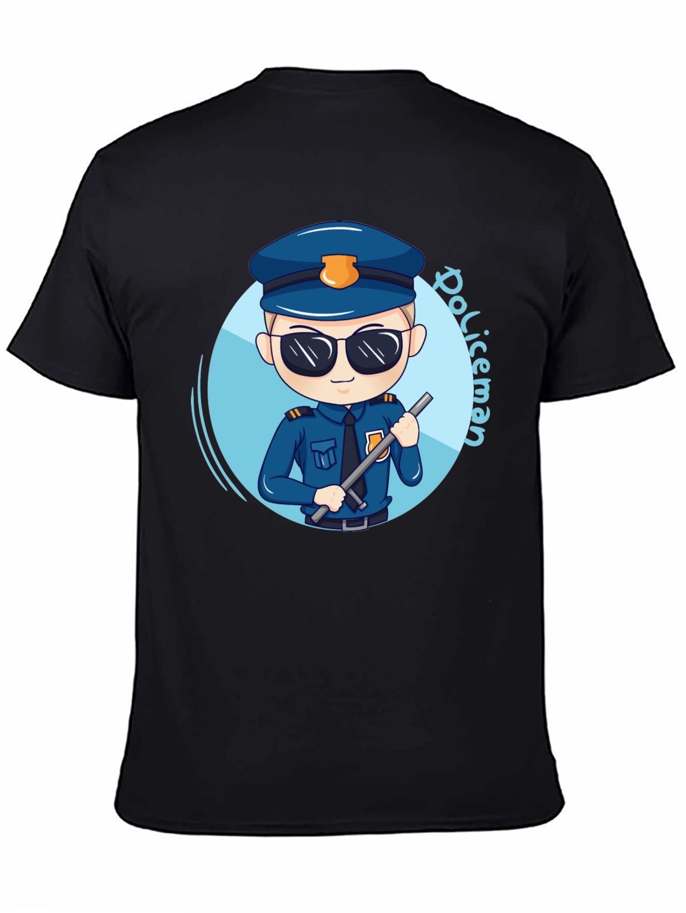 Cartoon Policeman Graphic Tee - Black Unisex T-Shirt