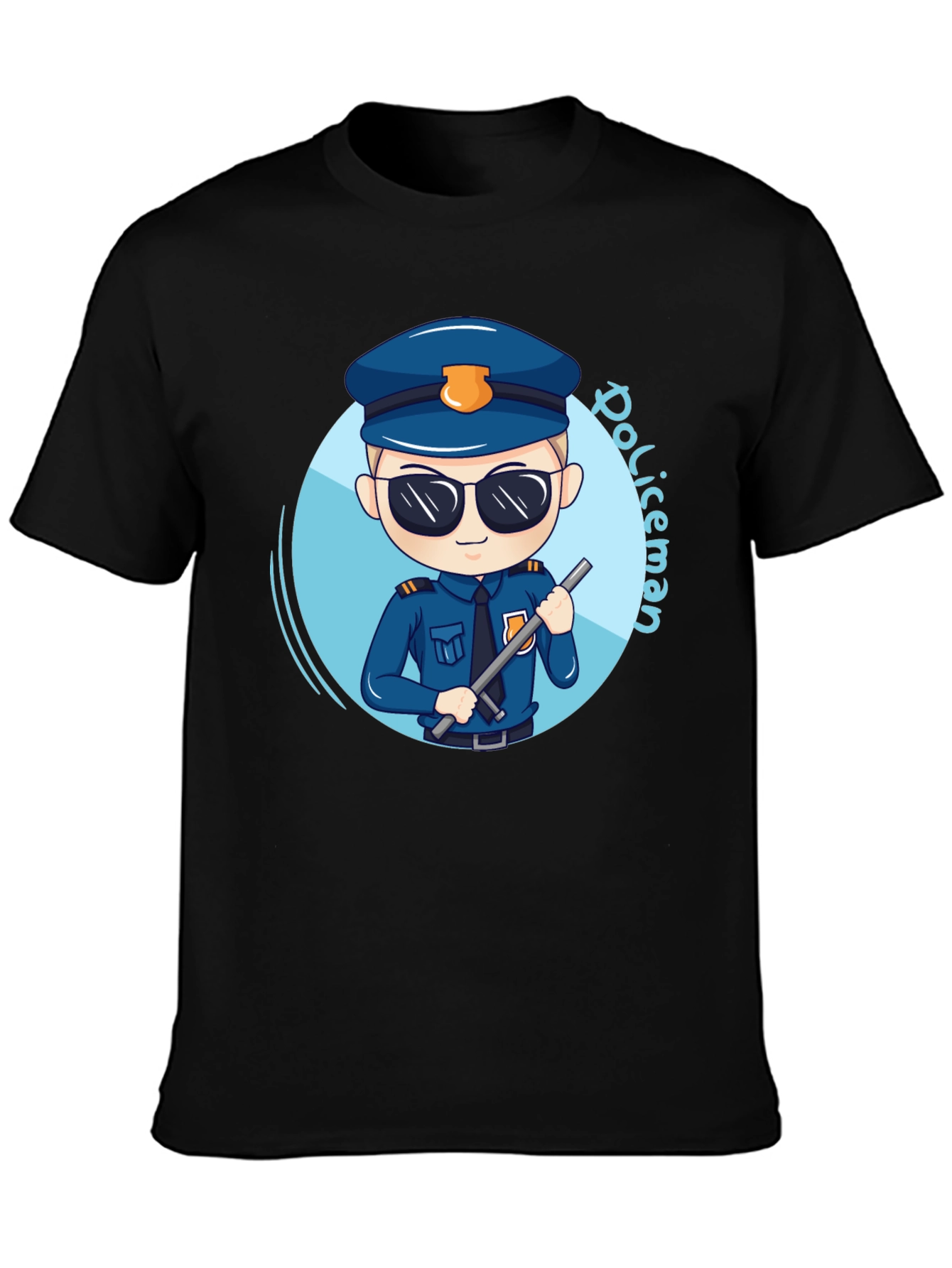 Cartoon Policeman Graphic Tee - Black Unisex T-Shirt