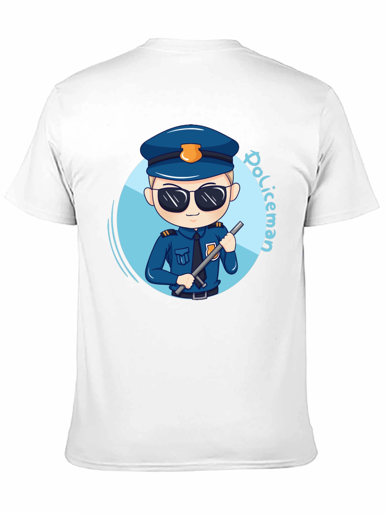 Cartoon Policeman Graphic Tee - Black Unisex T-Shirt