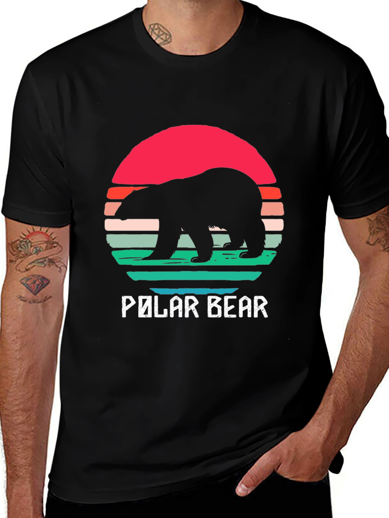 Polar Bear Sunset T-Shirt - Retro Style