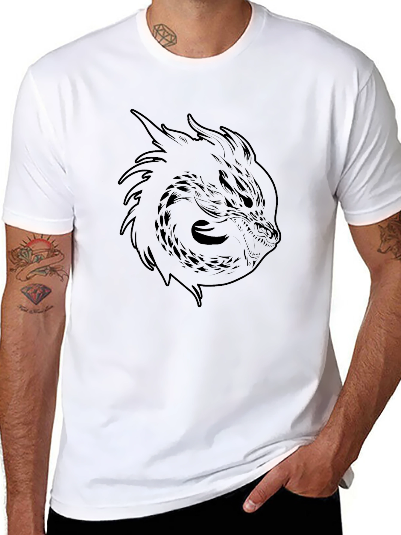 Mens Black Dragon Graphic Tee - Stylish & Edgy