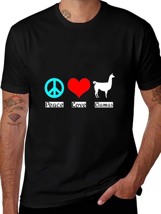 Peace Love Llamas T-Shirt - Black Cotton Tee