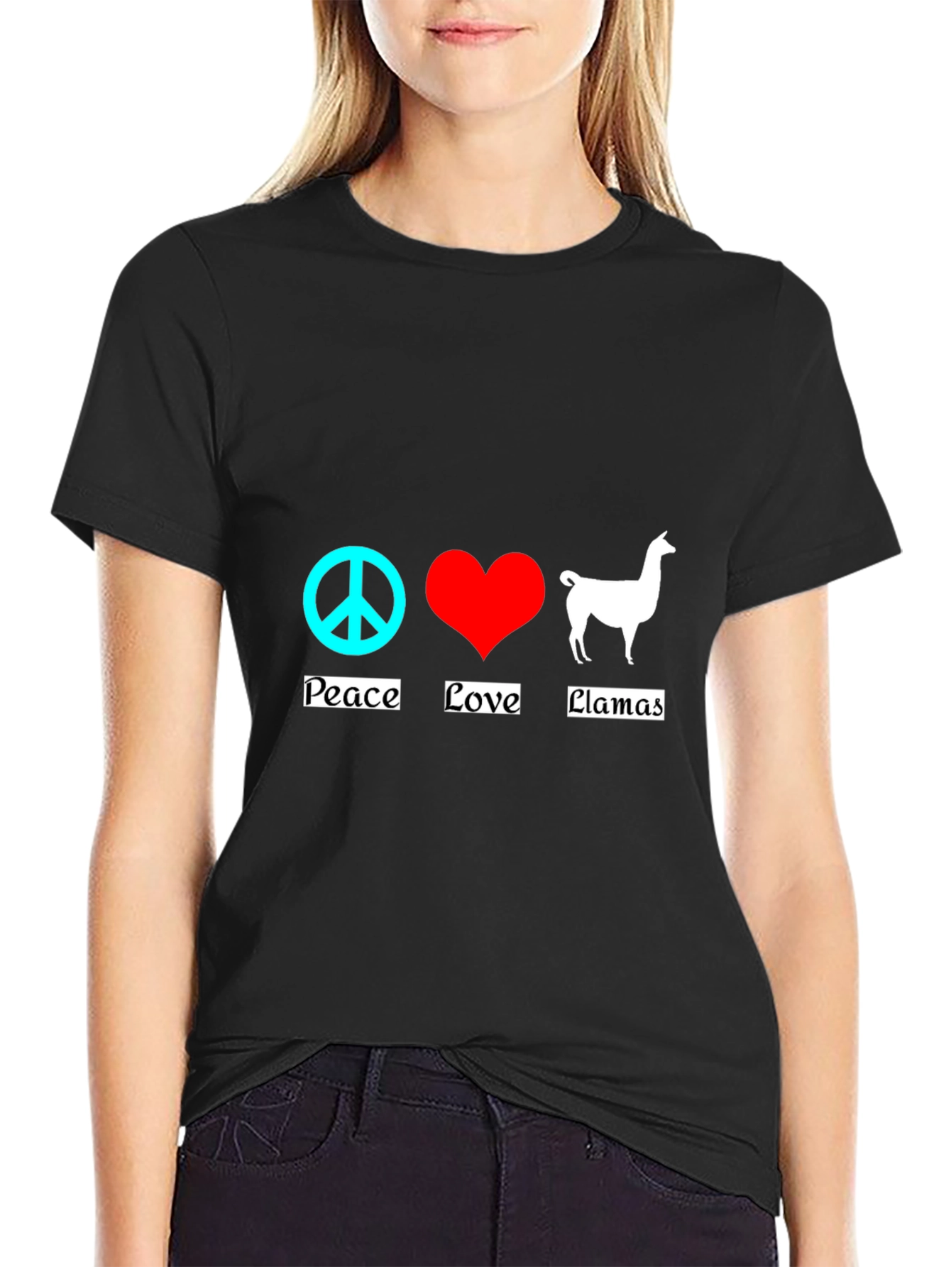 Peace Love Llamas T-Shirt - Black Cotton Tee