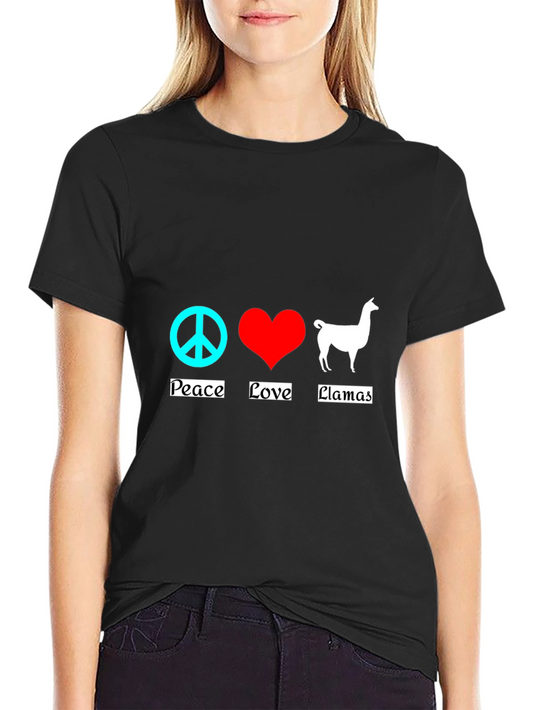 Peace Love Llamas T-Shirt - Black Cotton Tee