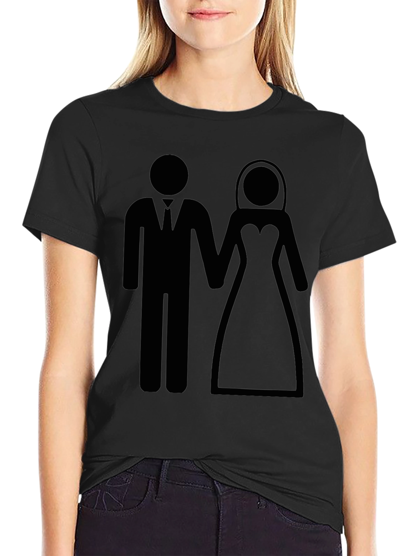 Black Wedding Icon T-Shirt - Bride and Groom