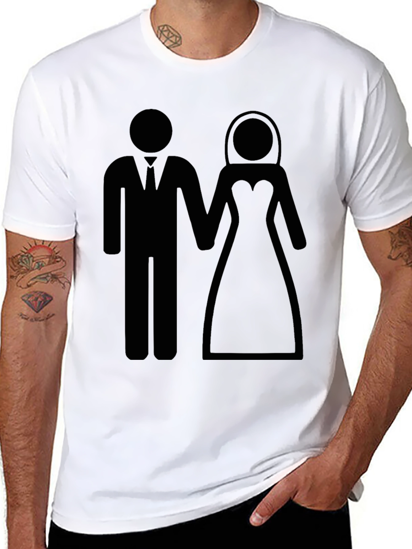 Black Wedding Icon T-Shirt - Bride and Groom