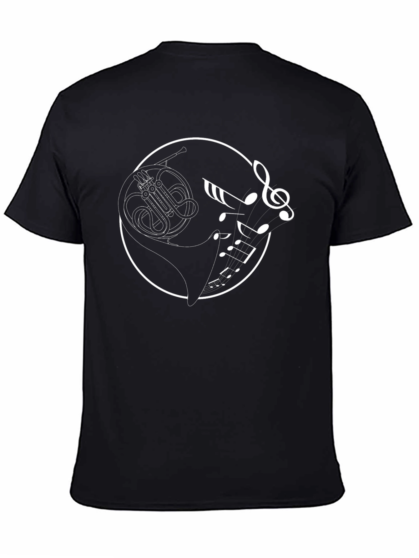 French Horn Music Notes Black T-Shirt