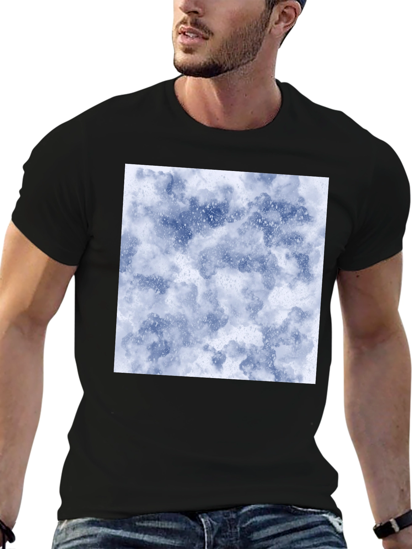 Abstract Cloud Print Black T-Shirt