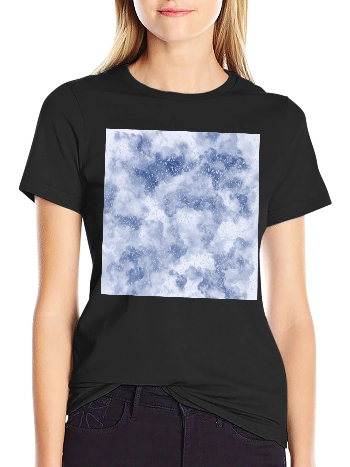 Abstract Cloud Print Black T-Shirt