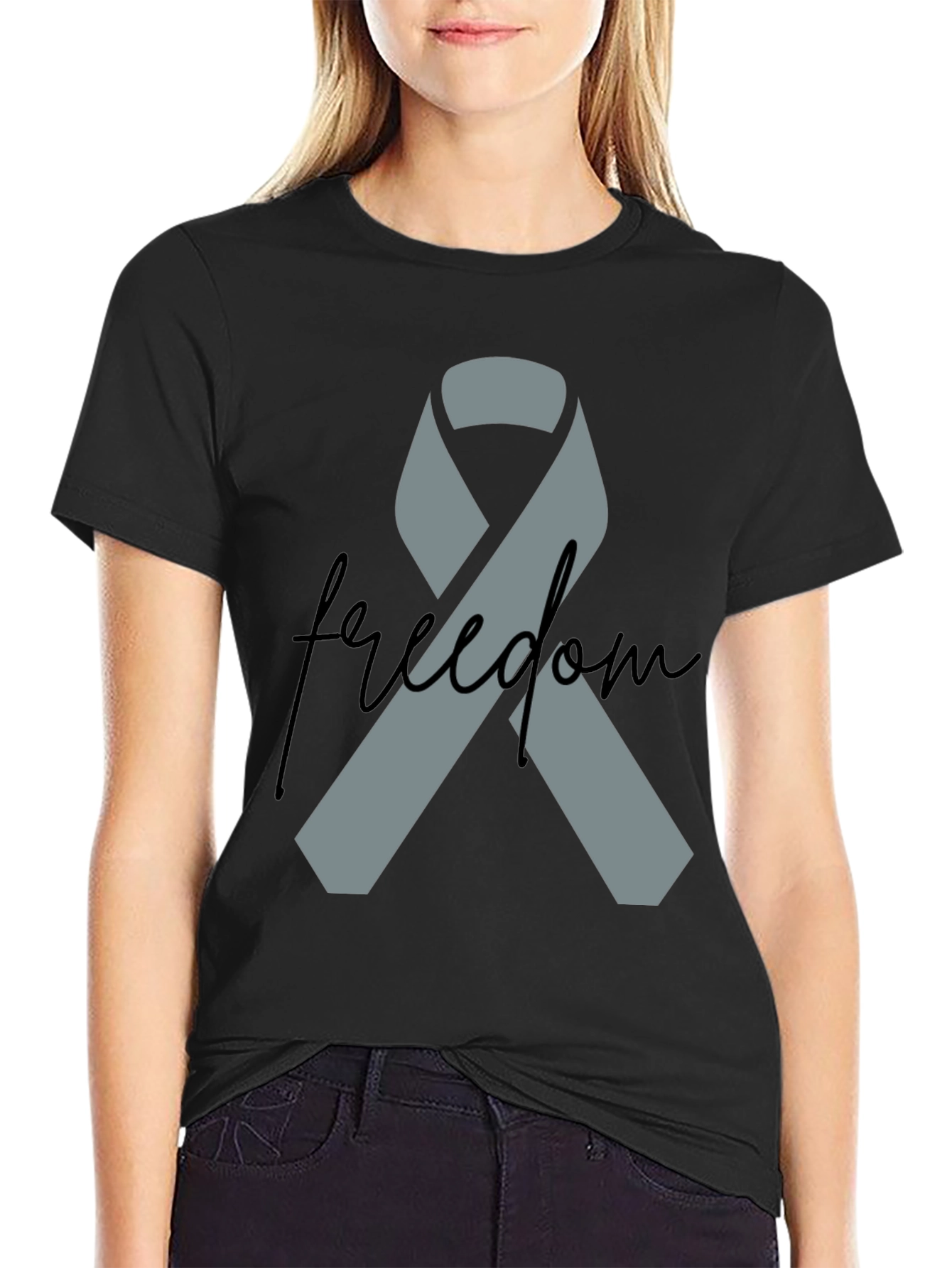 Freedom Ribbon T-Shirt - Grey Ribbon on Black
