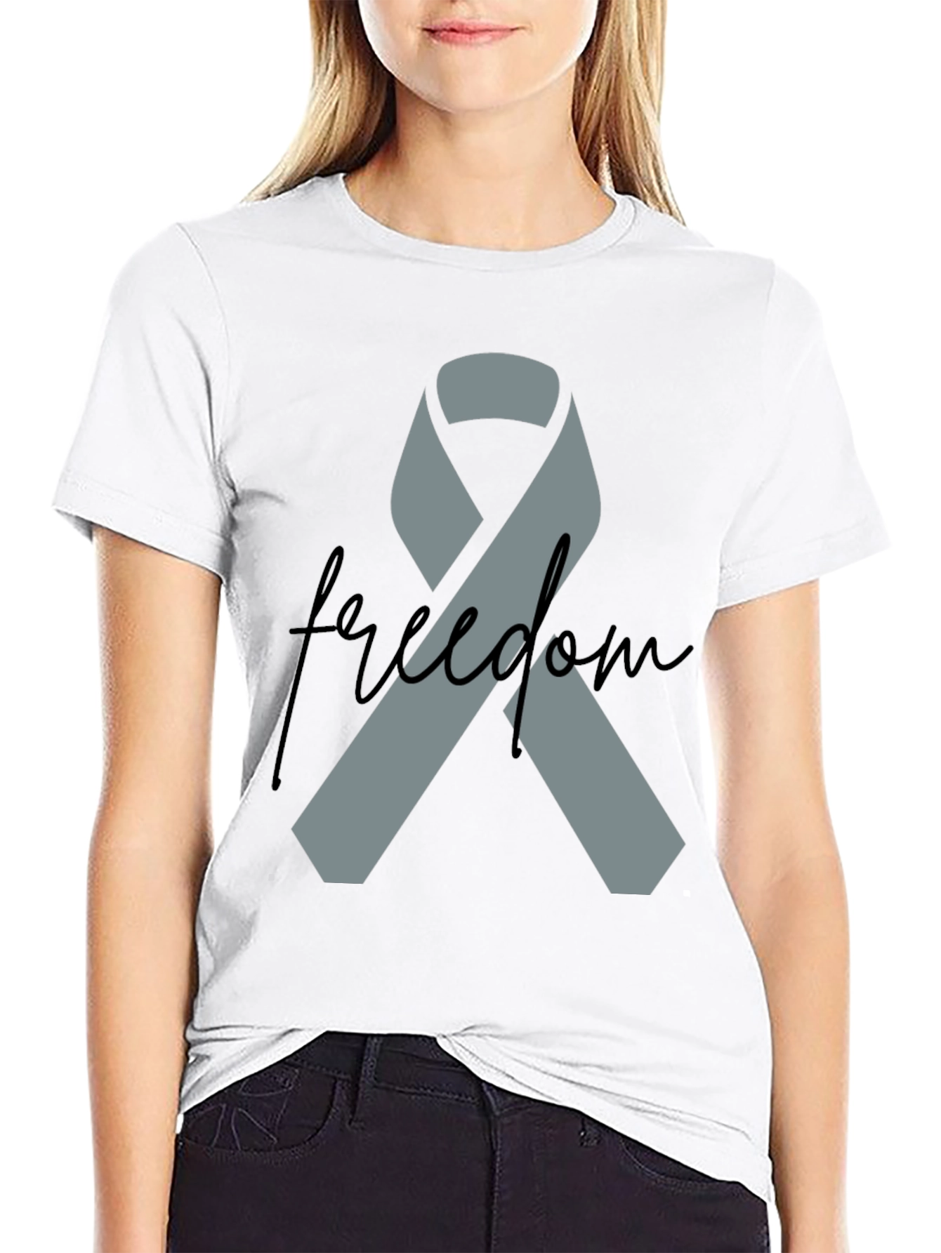 Freedom Ribbon T-Shirt - Grey Ribbon on Black
