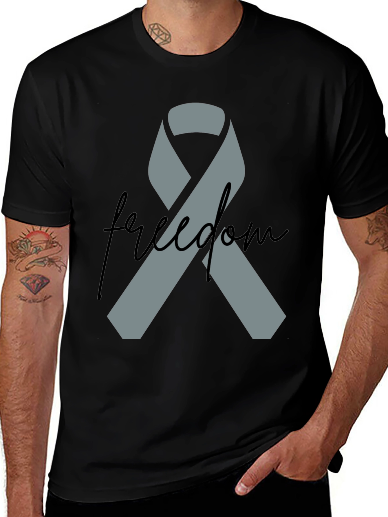Freedom Ribbon T-Shirt - Grey Ribbon on Black