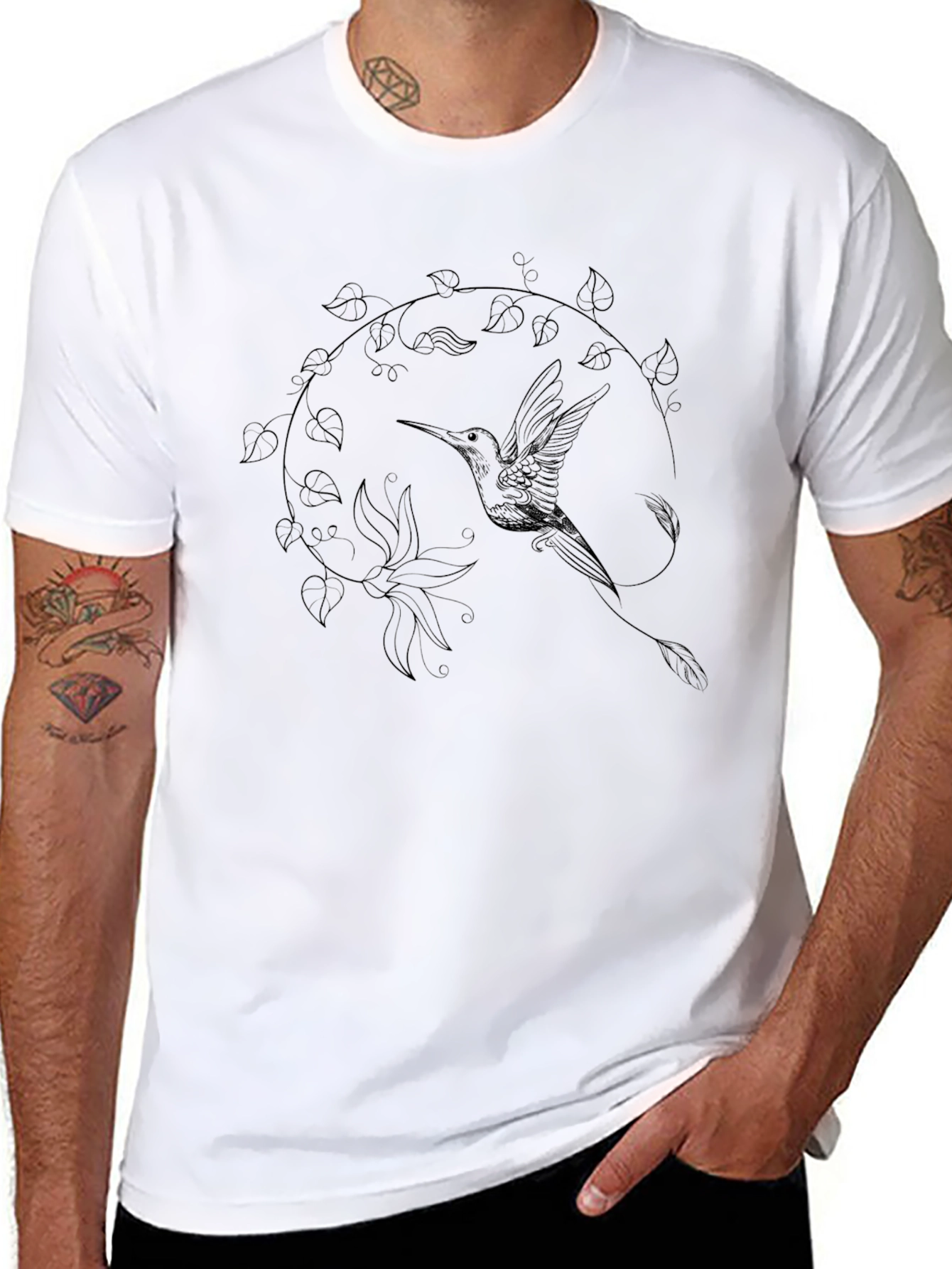 Hummingbird Floral Graphic Tee - Black
