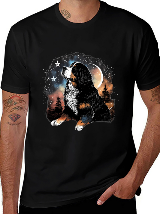 Bernese Mountain Dog Moon Stars Black T-Shirt