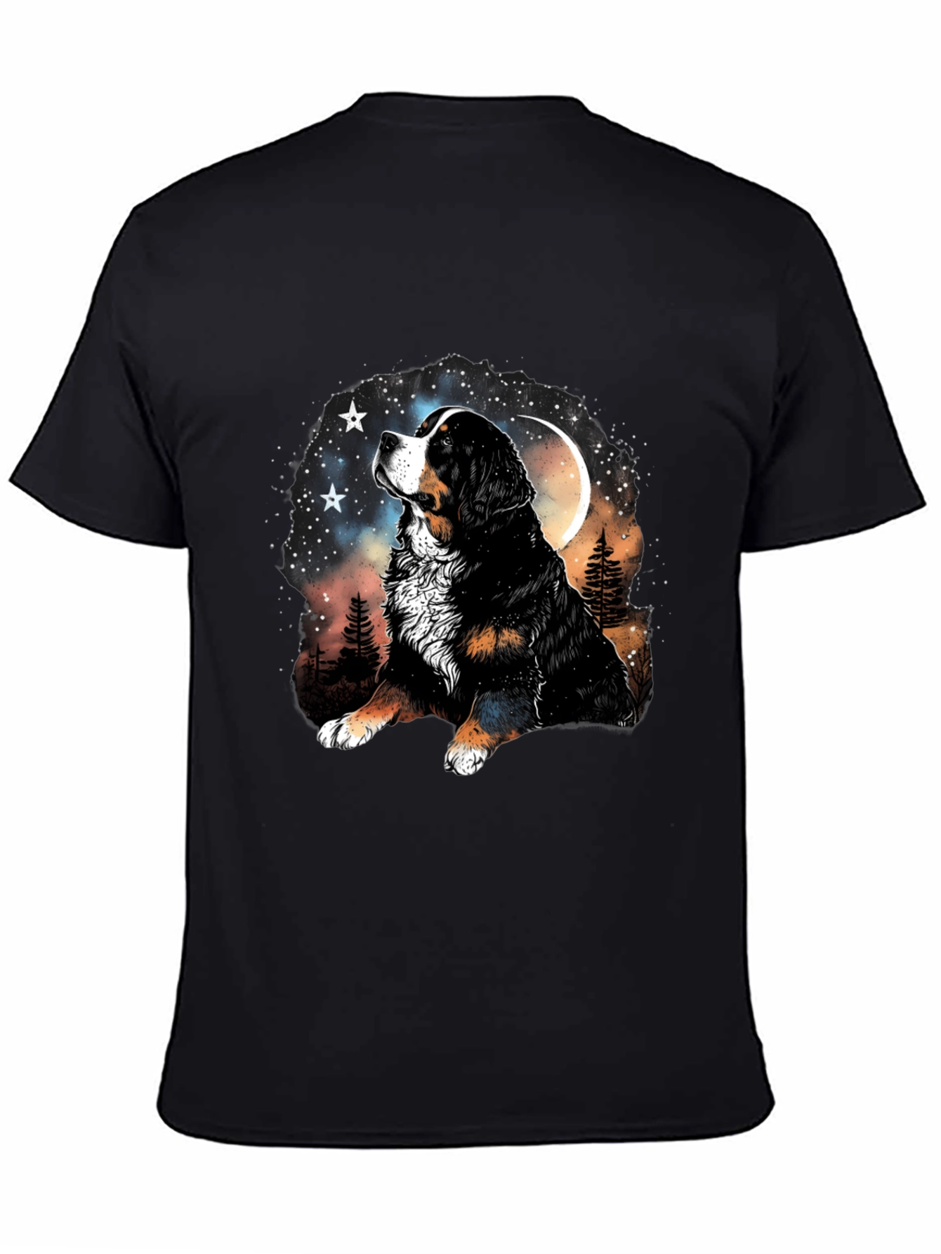 Bernese Mountain Dog Moon Stars Black T-Shirt