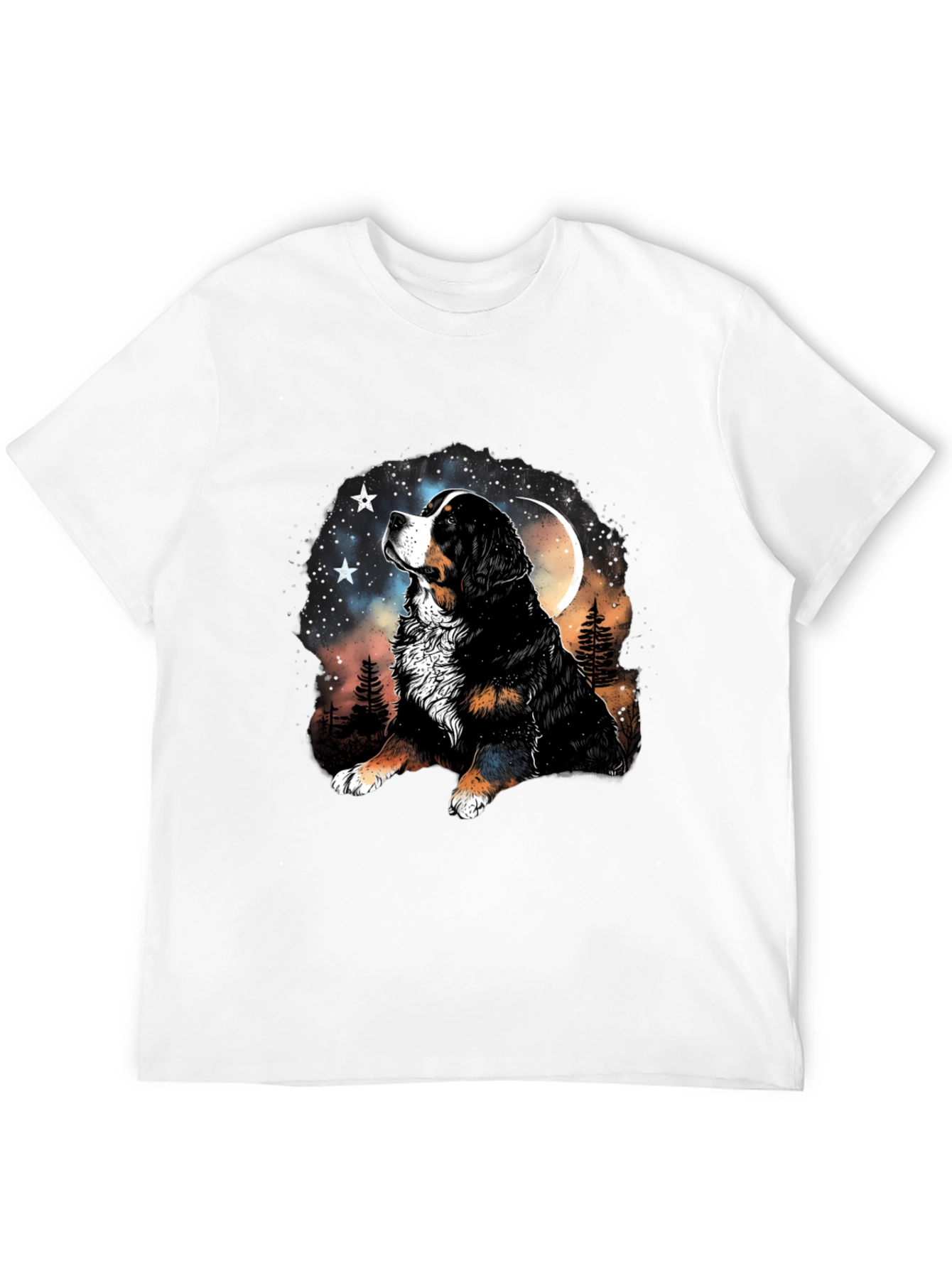 Bernese Mountain Dog Moon Stars Black T-Shirt