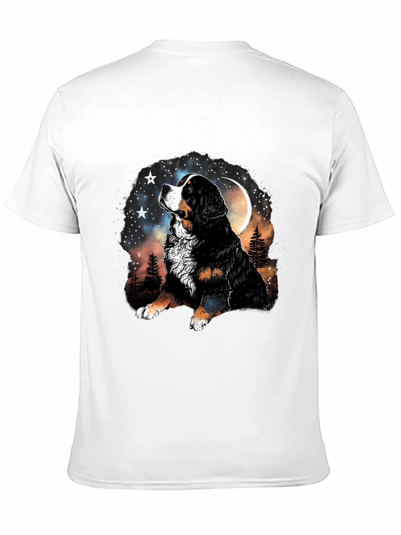 Bernese Mountain Dog Moon Stars Black T-Shirt