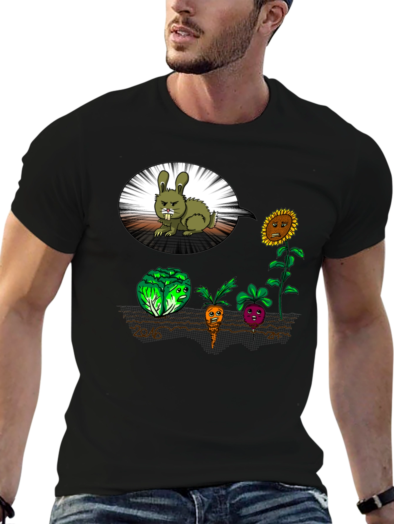Funny Angry Bunny & Veggie T-Shirt