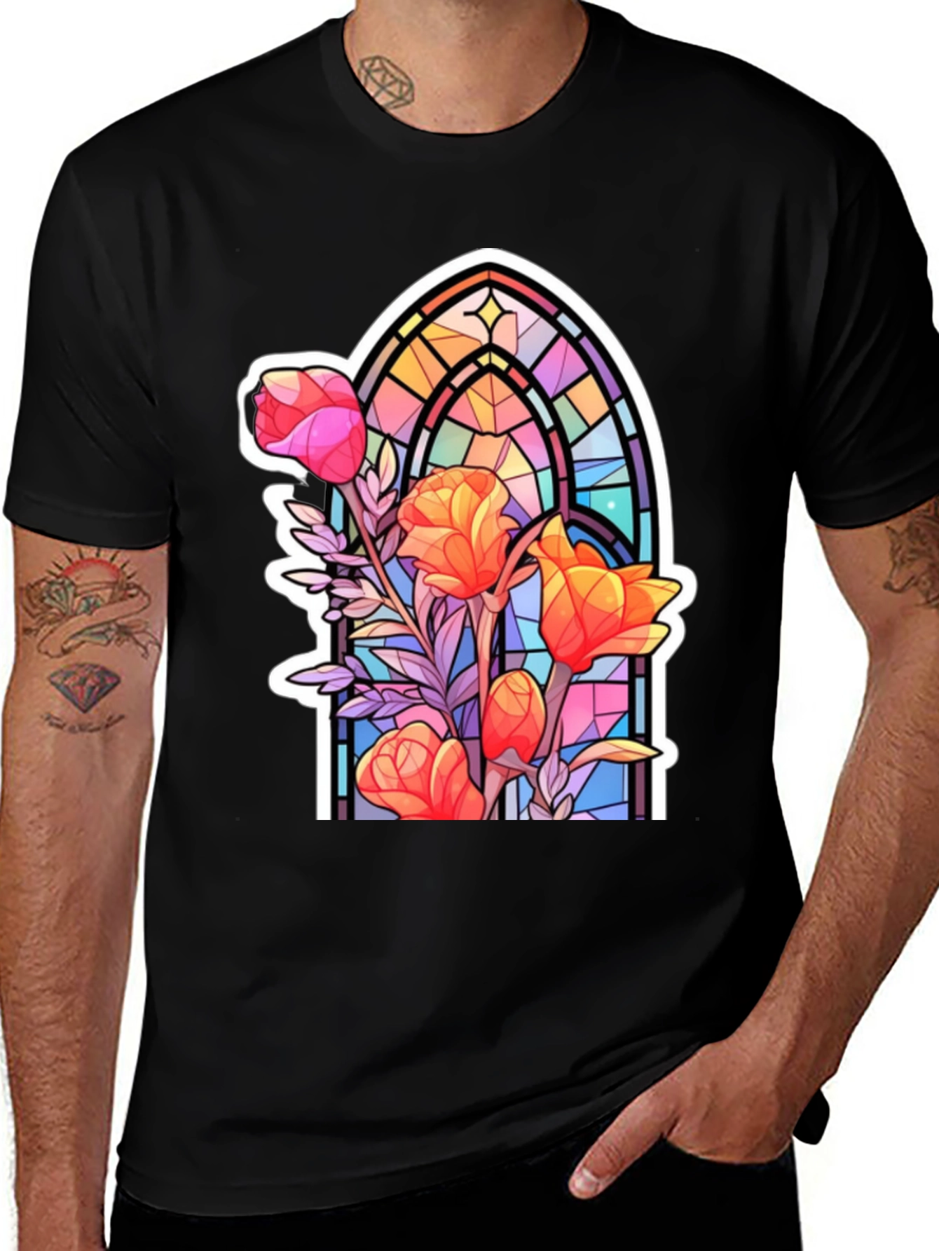 Stained Glass Floral Graphic Tee