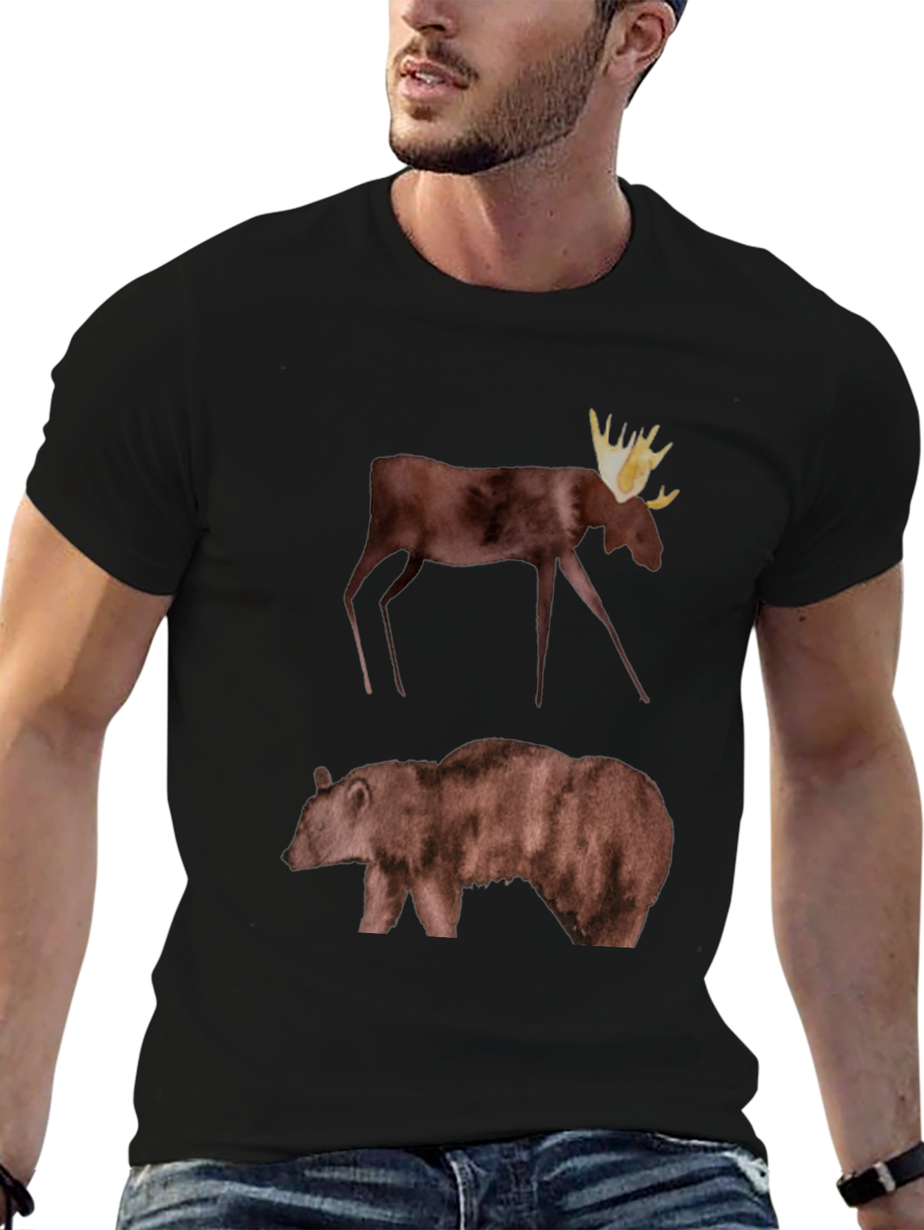 Moose & Bear Graphic Tee - Black