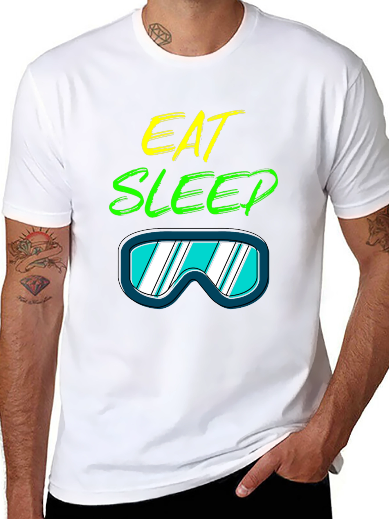 Eat Sleep Ski T-Shirt: Cool Ski Goggles Graphic Tee