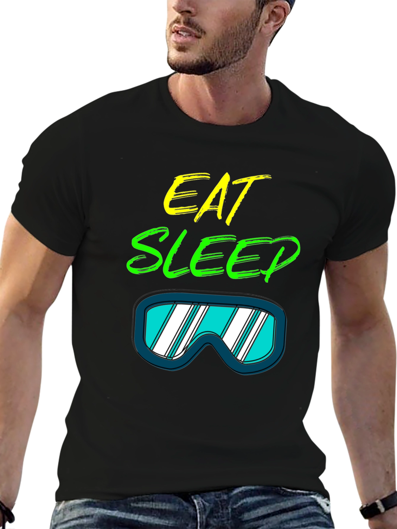 Eat Sleep Ski T-Shirt: Cool Ski Goggles Graphic Tee