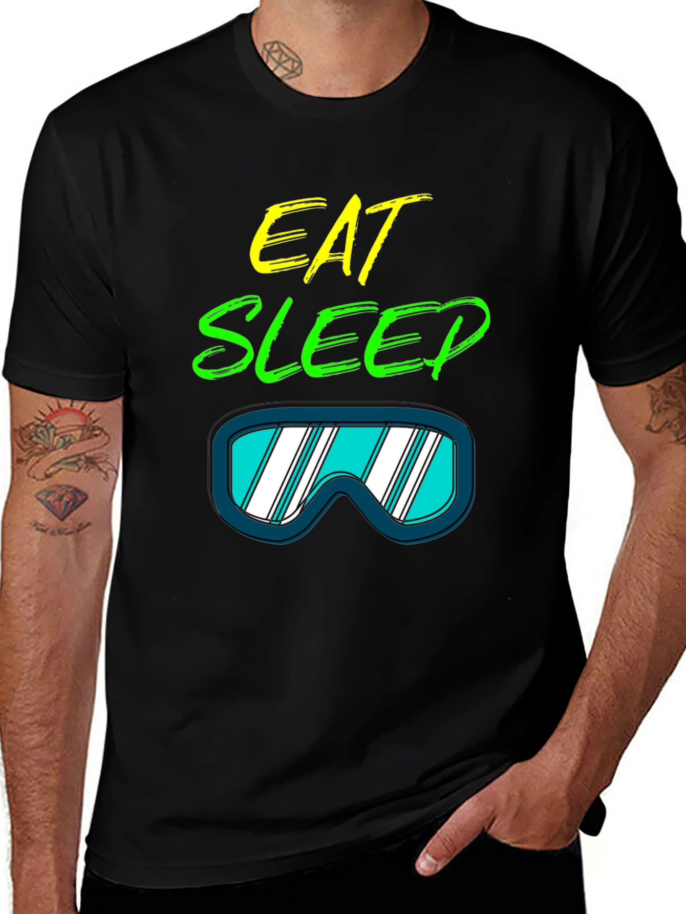 Eat Sleep Ski T-Shirt: Cool Ski Goggles Graphic Tee