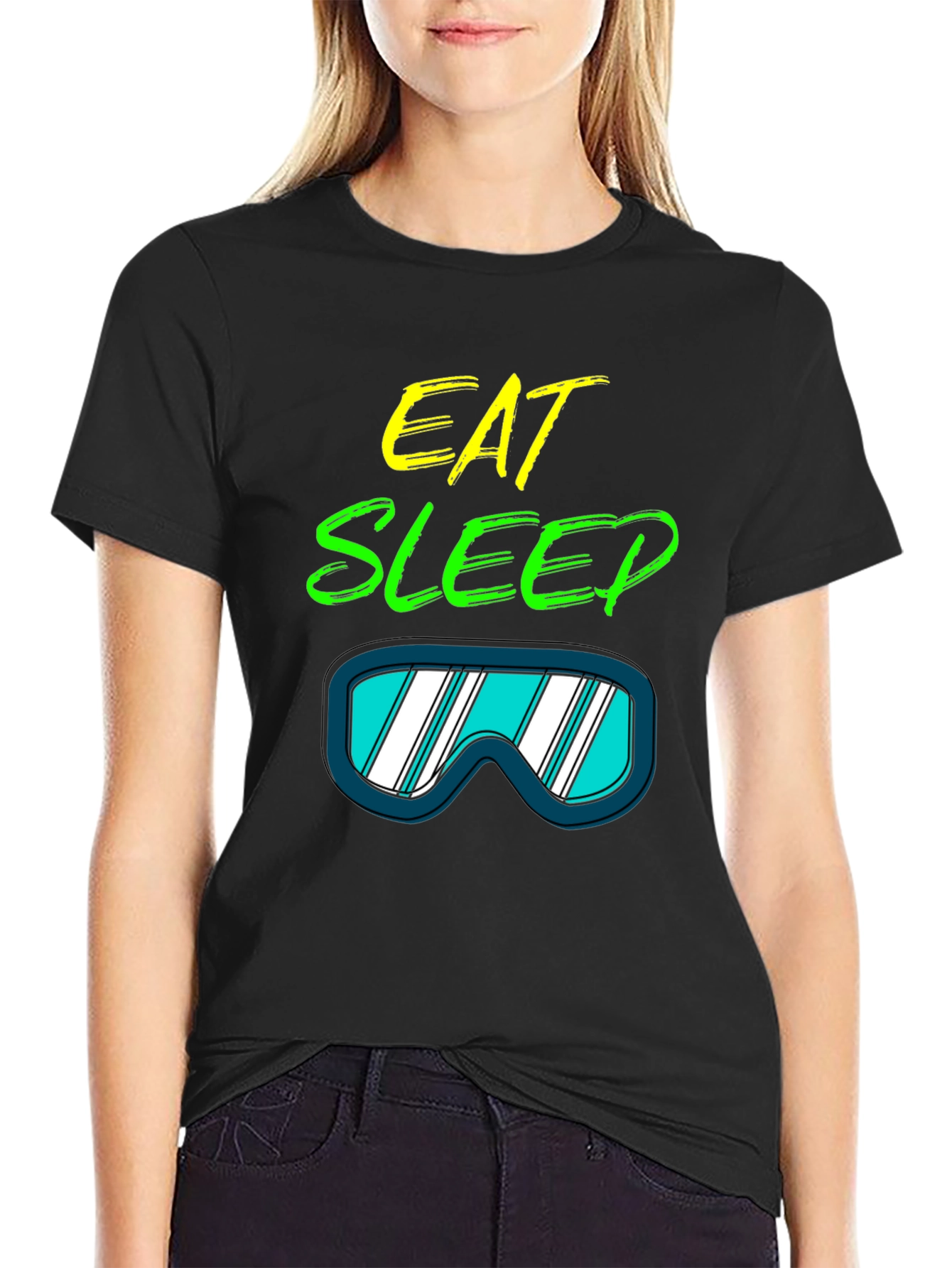 Eat Sleep Ski T-Shirt: Cool Ski Goggles Graphic Tee