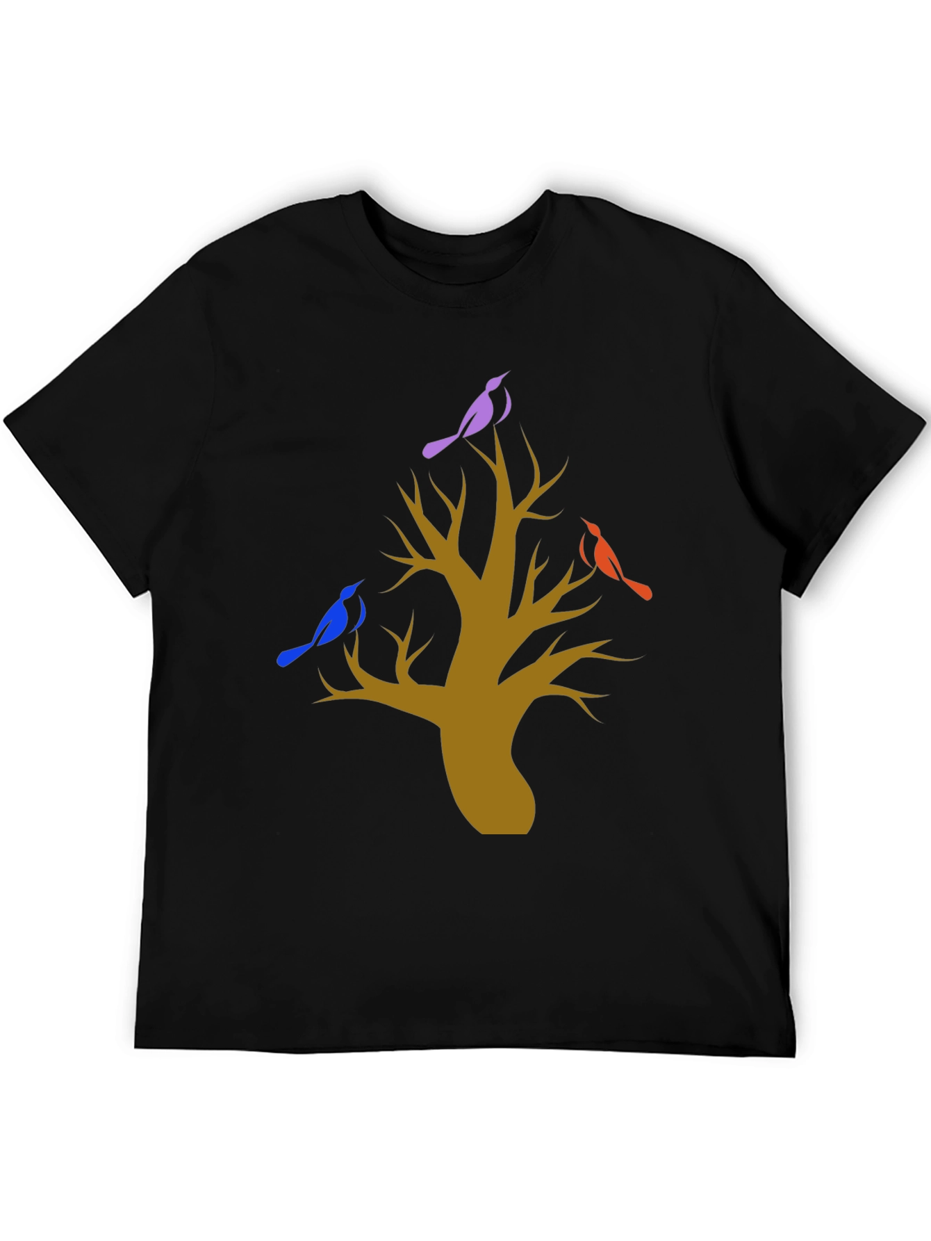 Tree and Birds Graphic Print Black T-Shirt