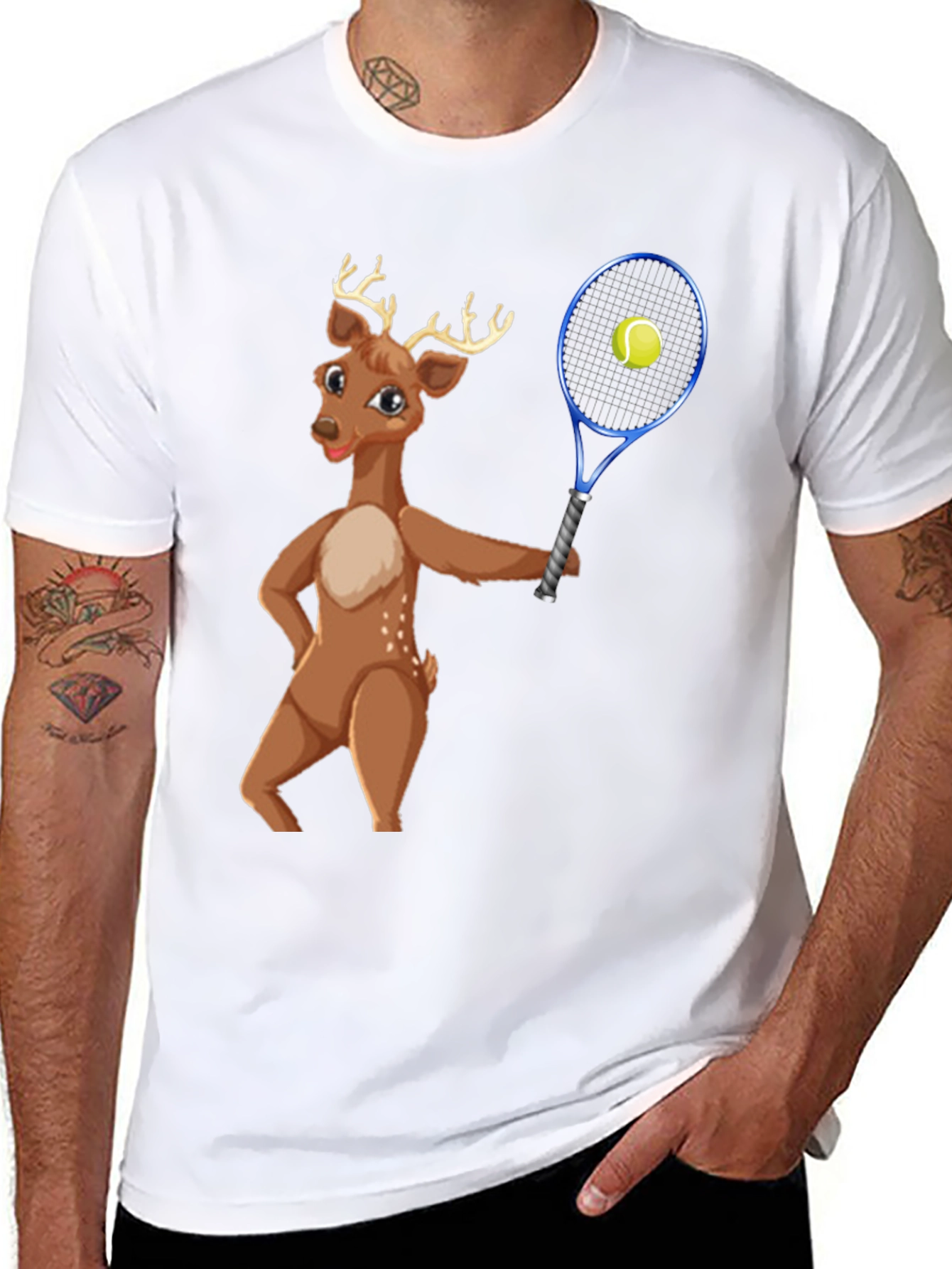Deer Playing Tennis Graphic Tee