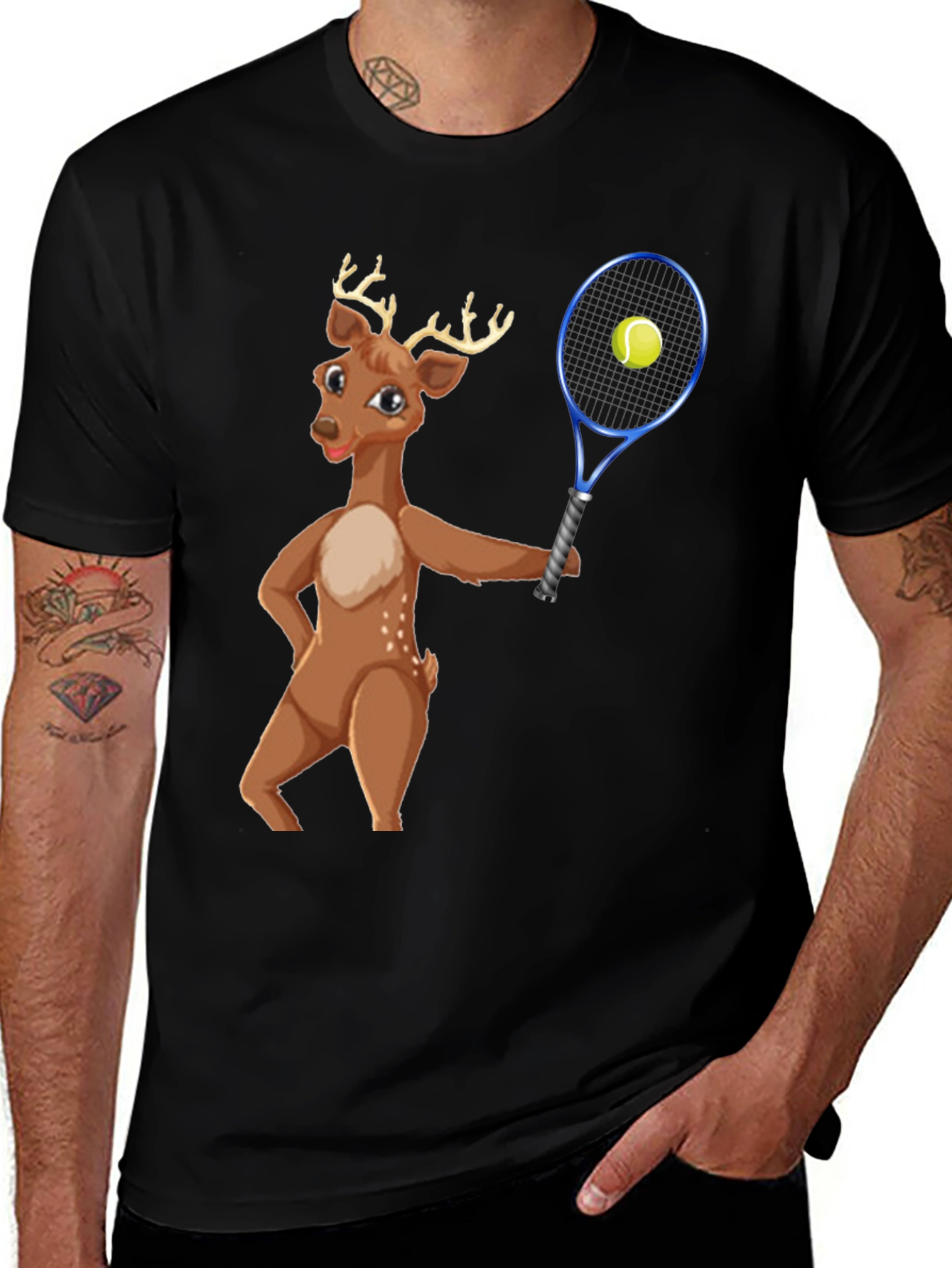 Deer Playing Tennis Graphic Tee