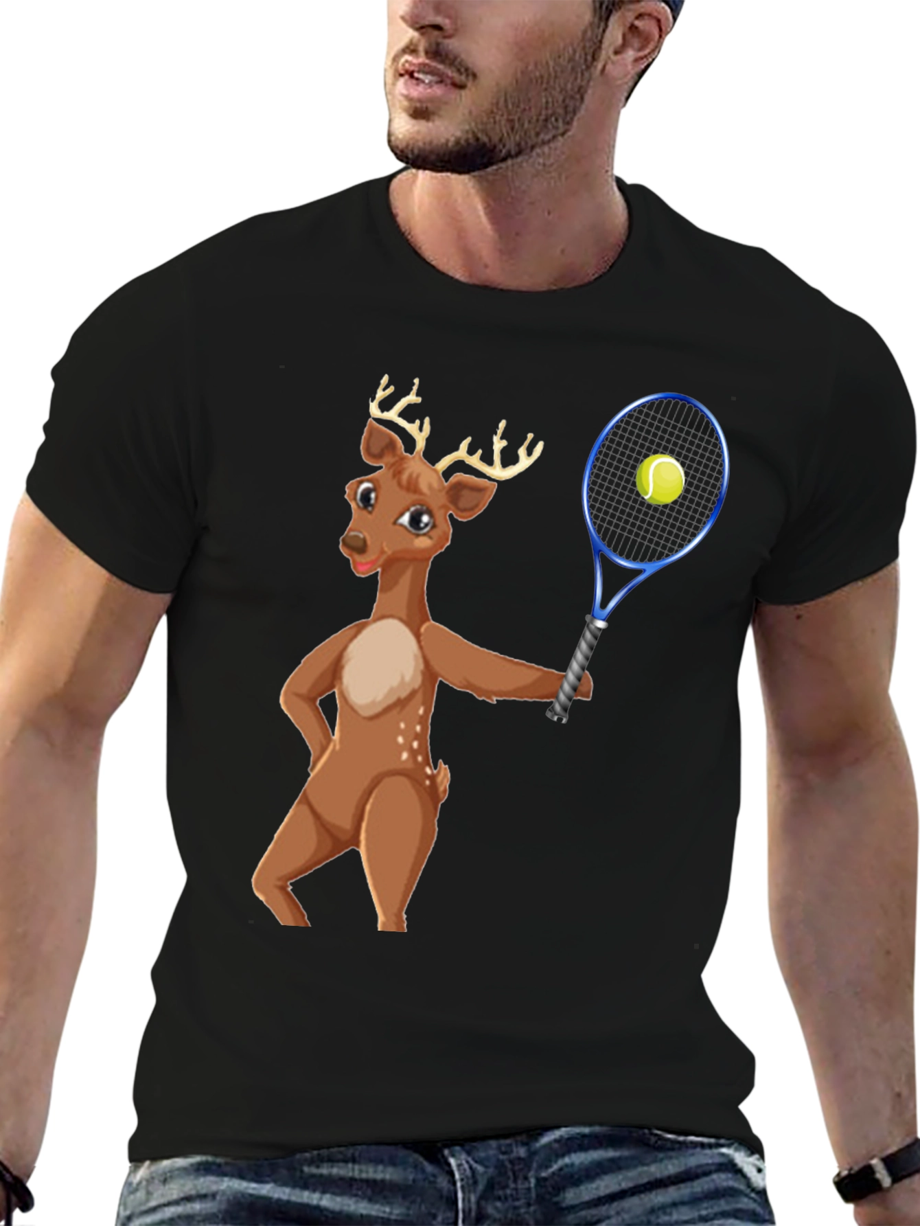 Deer Playing Tennis Graphic Tee