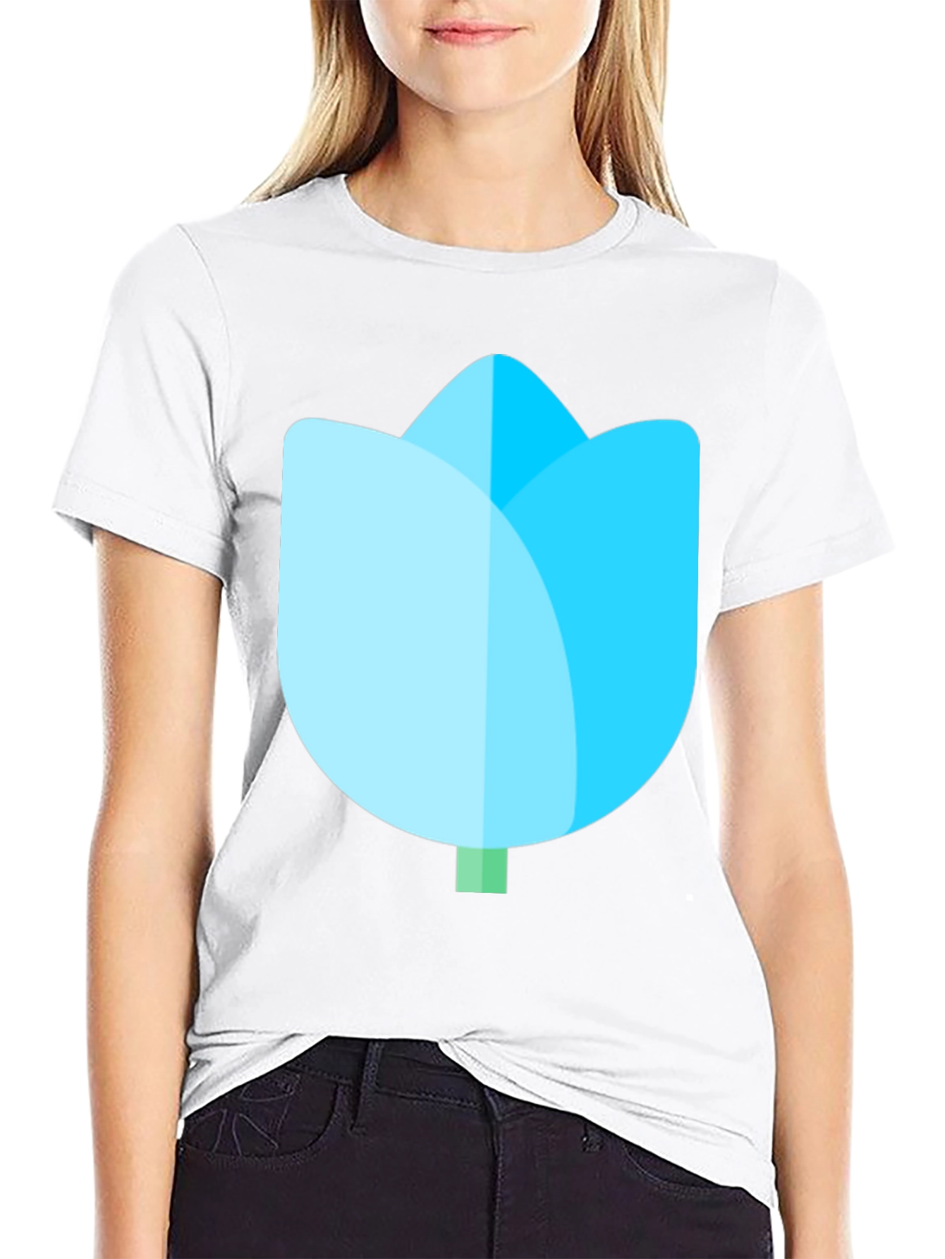 Black T-Shirt with Blue Tulip Graphic