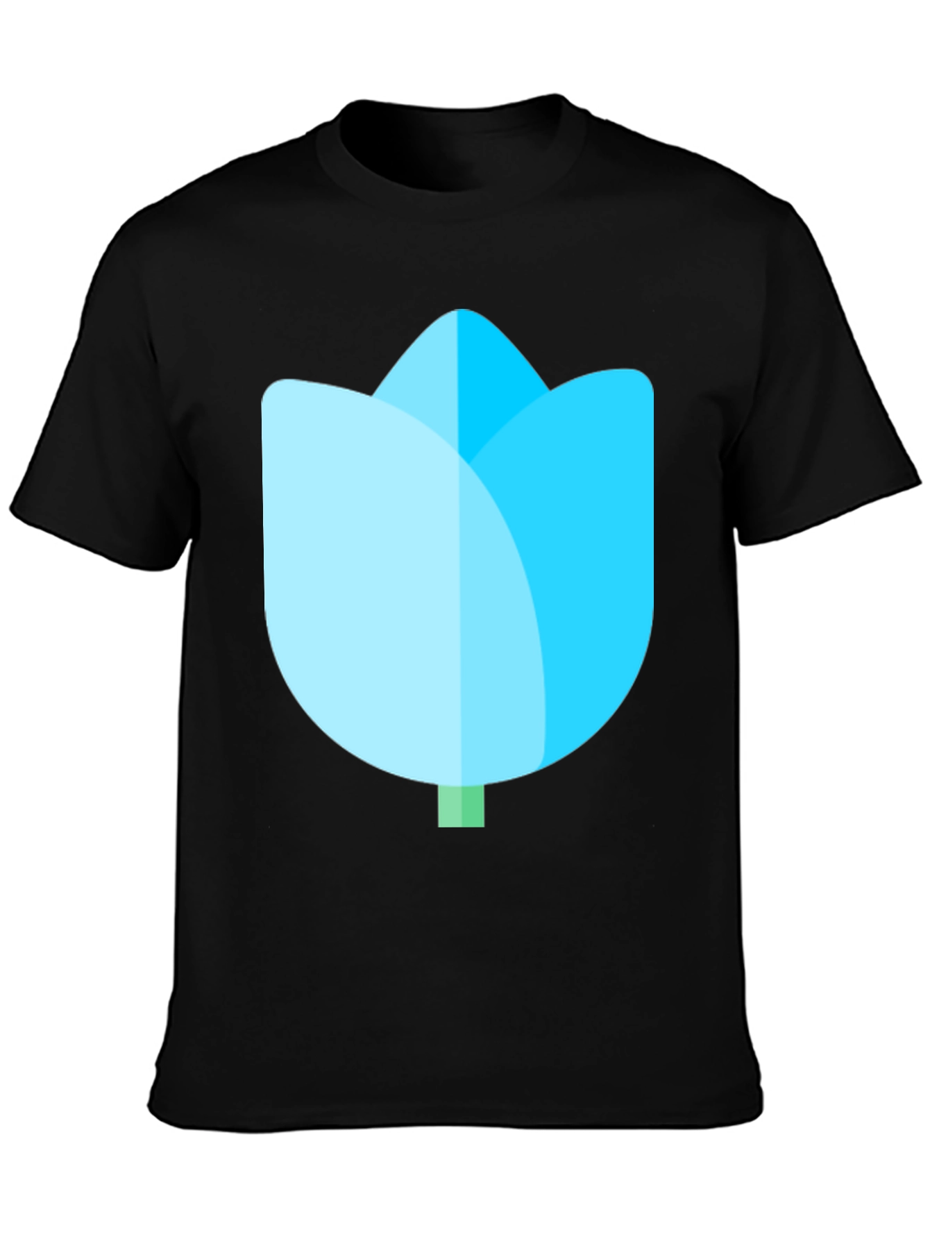 Black T-Shirt with Blue Tulip Graphic