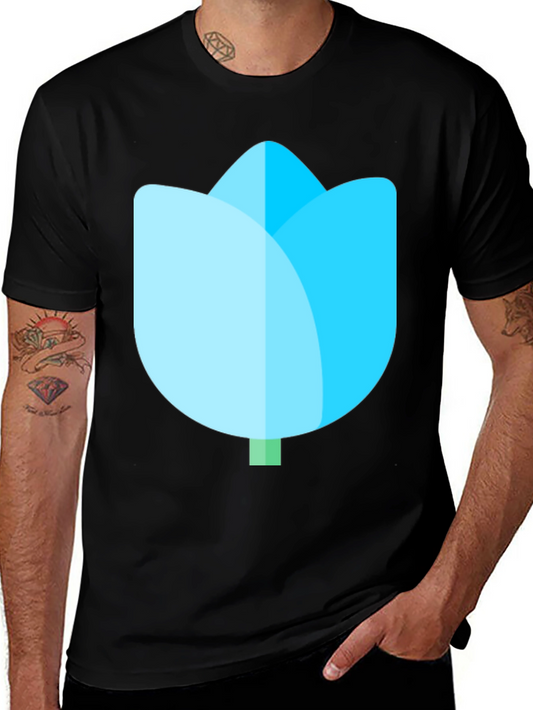 Black T-Shirt with Blue Tulip Graphic