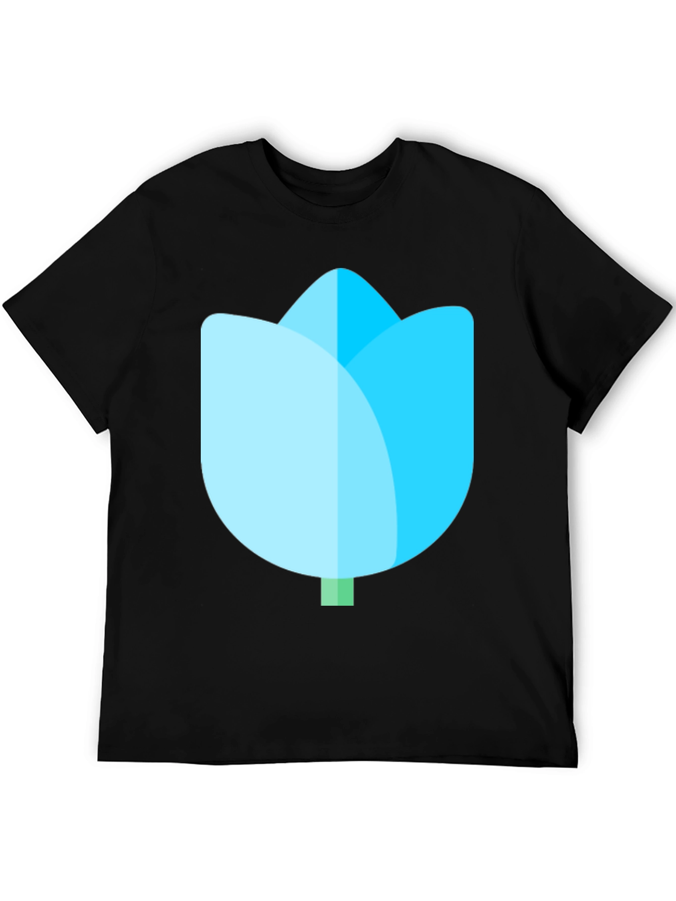 Black T-Shirt with Blue Tulip Graphic
