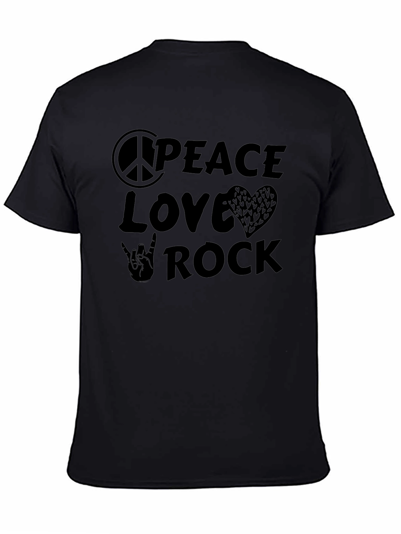 Peace Love Rock Graphic Tee - Black Casual T-Shirt